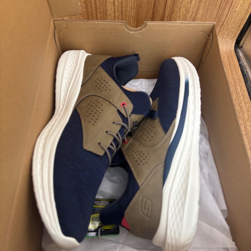 Skechers Slade Breyer Mens 13 Navy Tan Relaxed Fit Vegan Sneakers 210892 - Picture 9 of 10